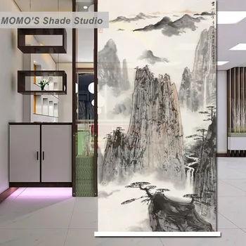 

MOMO Ink Painting Window Curtains Roller Shades Blinds Thermal Insulated Blackout Fabric Custom Size, Alice 212