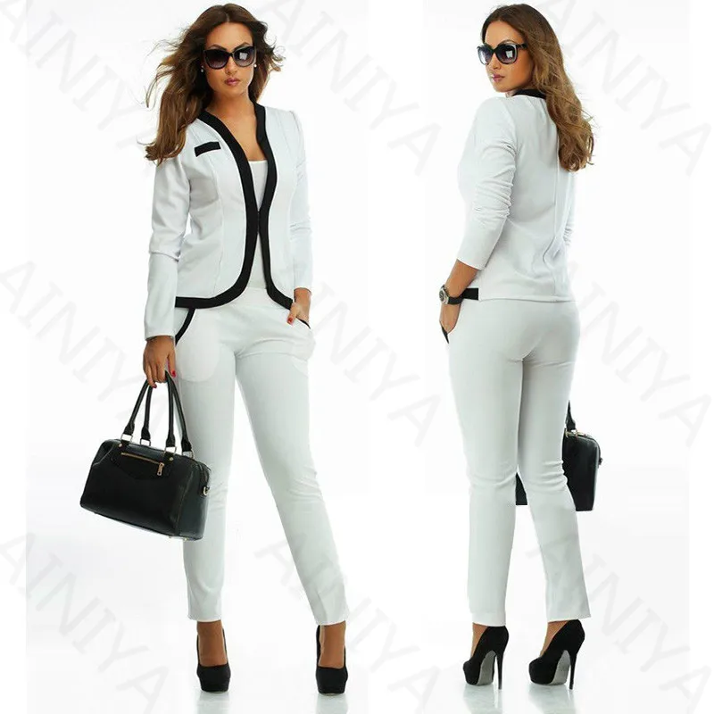 Белый Новый костюмы для торжественных случаев для Для женщин офисные Бизнес Костюмы брюки Повседневная обувь 2 шт. Наборы для ухода за