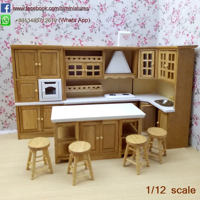 High Quality Dollhouse Miniature Oak Kitchen Set/8 Wooden Kitchen Room