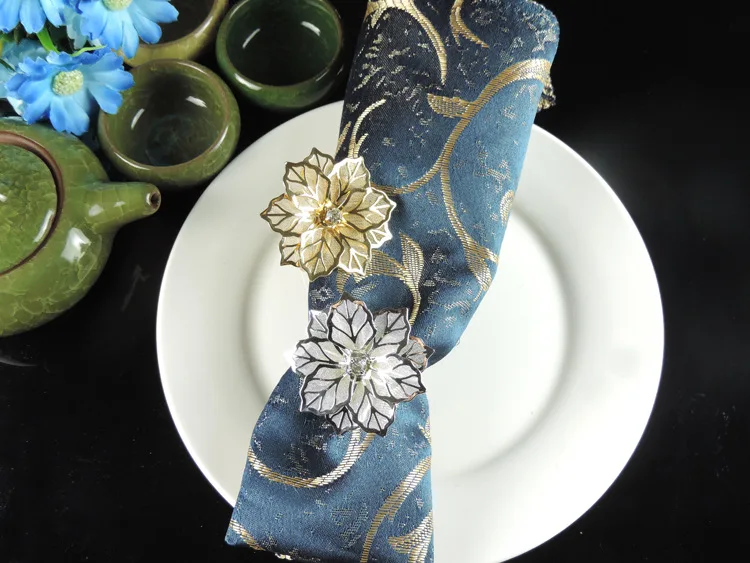 

12PCS metal 3D mesh flower napkin ring napkin buckle Wedding hotel napkin ring mat circle gold / silver