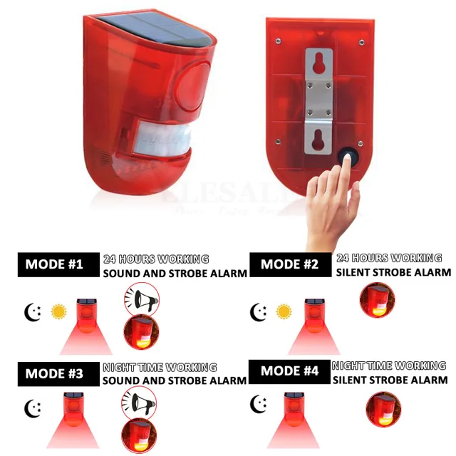 Solar Powered Infrared Motion Sensor Detector Siren Strobe Alarm System Waterproof 110dB Loud For Home Yard Outdoor Security 2