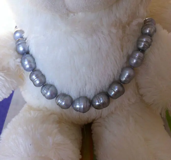 

stunning 13-14mm tahitian baroque silver grey pearl necklace18inch925silver