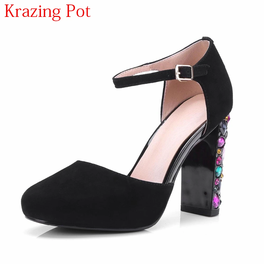 

2018 New Arrival Sheep Suede Bling Beading Diamond Super High Heels Women Pumps Round Toe Shallow Office Lady Nightclub Shoe L37