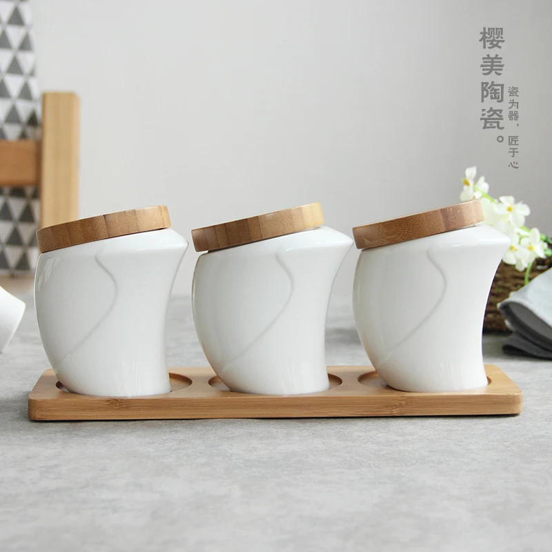 

3 pieces + tray kitchen ceramic sealed jar miscellaneous food products coffee tea storage spice seasoning jar small storage tank