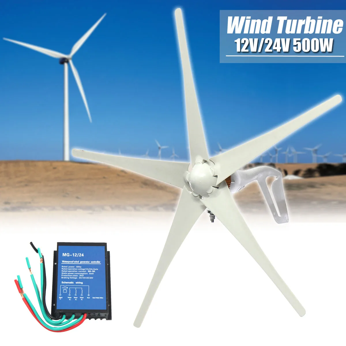 

500W Wind Turbines Generator 5 Blades Miniature Horizontal Wind Turbines With Controller for Residential Home Free Energy