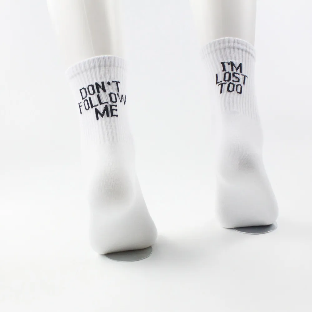 

dont follow me casual socks I am lost too Hip hop Street skateboard Harajuku socks for men and women happy Meias