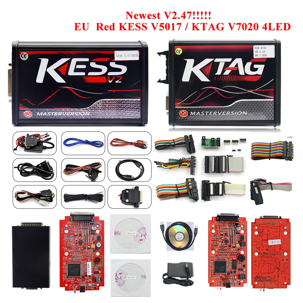 KESS V2.47 V5.017 Версия ЕС онлайн Версия KTAG 4LED Красный pcb KESS V2 V5.017 красный KTAG 7,020 SW2.23 без жетонов