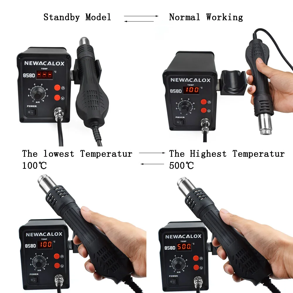 NEWACALOX 858D В 220 Вт 500 в EU/US 700 градусов горячего воздуха паяльная станция thermoreсветодио дный gul LED тепловые пушки фен для BGA IC распайки инструмент