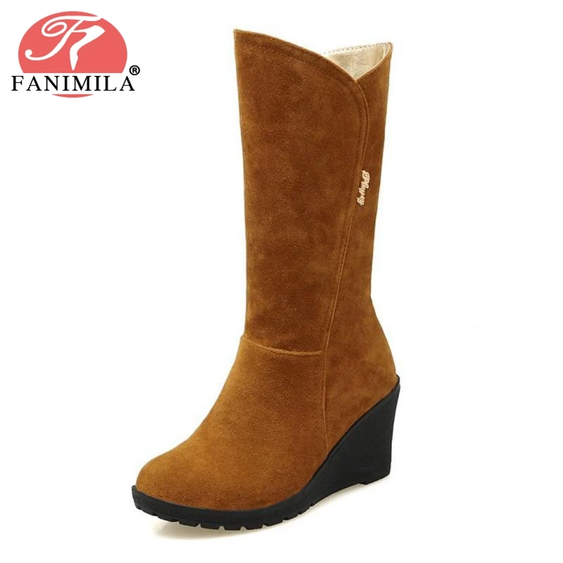 

Women Round Toe Half Short Boots Woman High Quality Wedge Zipper Mid Calf Botas Ladies Winter Warm Fur Shoes Woman Size 34-43