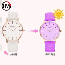 Creative Women Leather Watches Colors Change Under The Sun Luxury Brand Ladies Wristwatches Female Quartz Clock Relogio Feminino