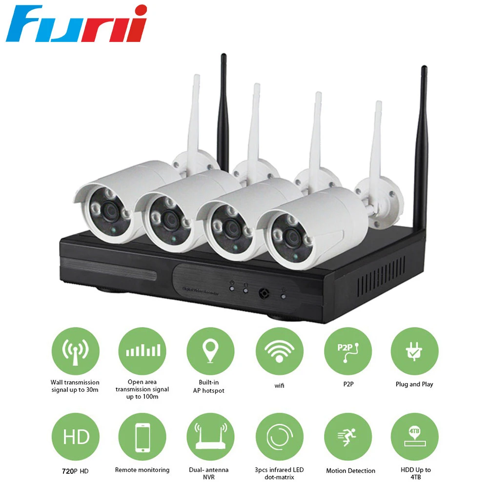 Funi 4CH 1080P Plug and Play HD Wireless NVR Kit P2P 720P Indoor Outdoor IR Night Vision