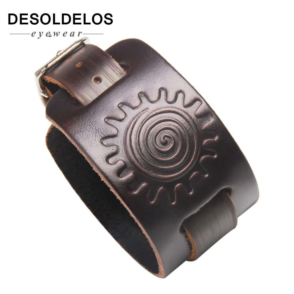 

2019 Cowboy New Fashion Men Wide Leather Bracelet Brown Wide Cuff Bracelets & Bangles Vintage Punk Wristband Men Jewelry