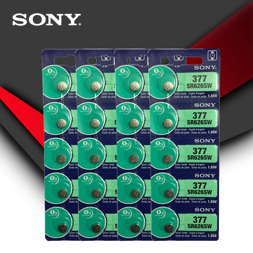 20 шт. sony 377 SR626SW SR626 AG4 1,55 в оксид серебра часы батарея SR626SW 377 Кнопка монетница Сделано в Японии