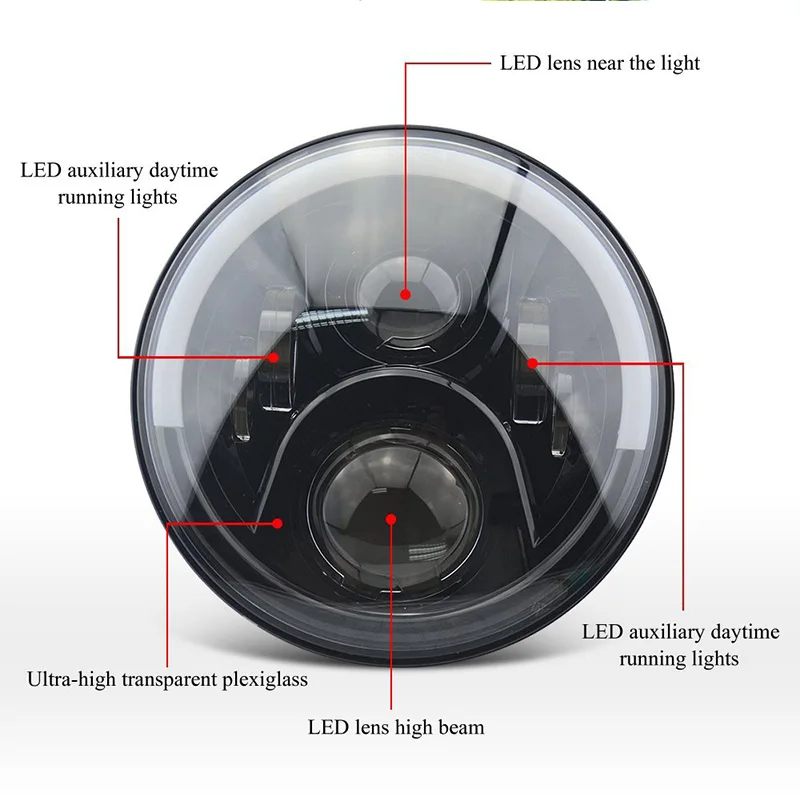  7 Motorcycle Projector Daymaker LED Light Bulb Headlight Halo for Harley Davidson Jeep Wrangler JK CJ LJ Headlamp Projection Spot Driving Light DRL  (16)