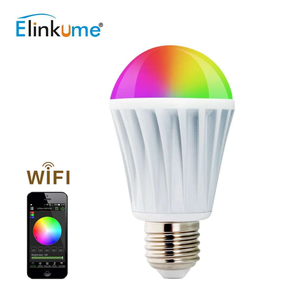 

ELINKUME Led Light Bulb Bluetooth Dimmable E27 7W Colorful Wifi Smart 1PCS Lighting Lamp Seven colors RGBW bulb home light