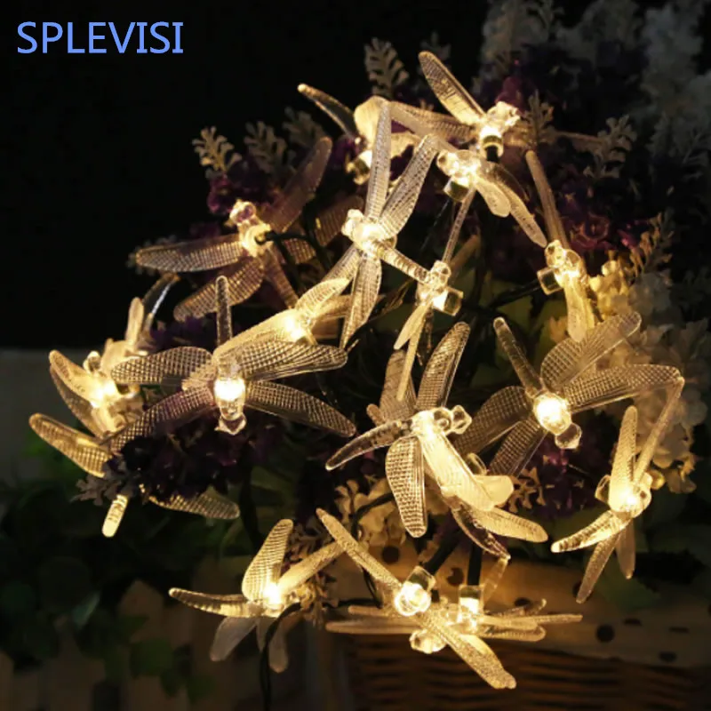 

SPLEVISI Solar Power Dragonfly Icicle 20 LED String Fairy Light Outdoor Christmas Tree Yard Garden Decor