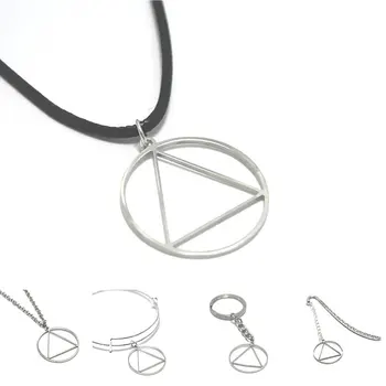 

12pcs/lot Alcoholics Anonymous Symbol charm necklace Eminem Logo Triangle in Circle Emblem Medallion bangle keyring bookmark