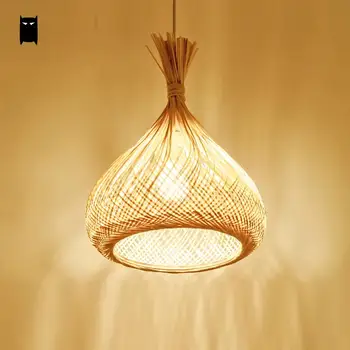 

Bamboo Wicker Rattan Bag Shade Pendant Light Fixture Asian Creative Cottage Art Hanging Ceiling Lamp Bar Restaurant Tea Room
