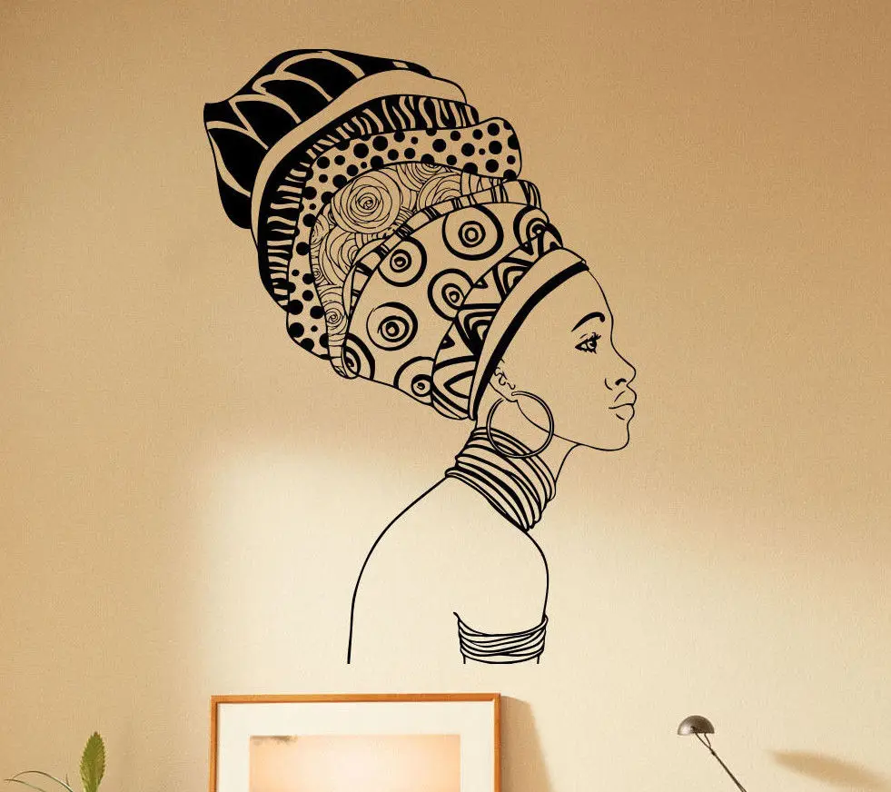 

Home Decoration African Woman Wall Decal Beautiful Girl Vinyl Sticker Home Decor Art Vinilos Bedroom House Decor Mural NY-355