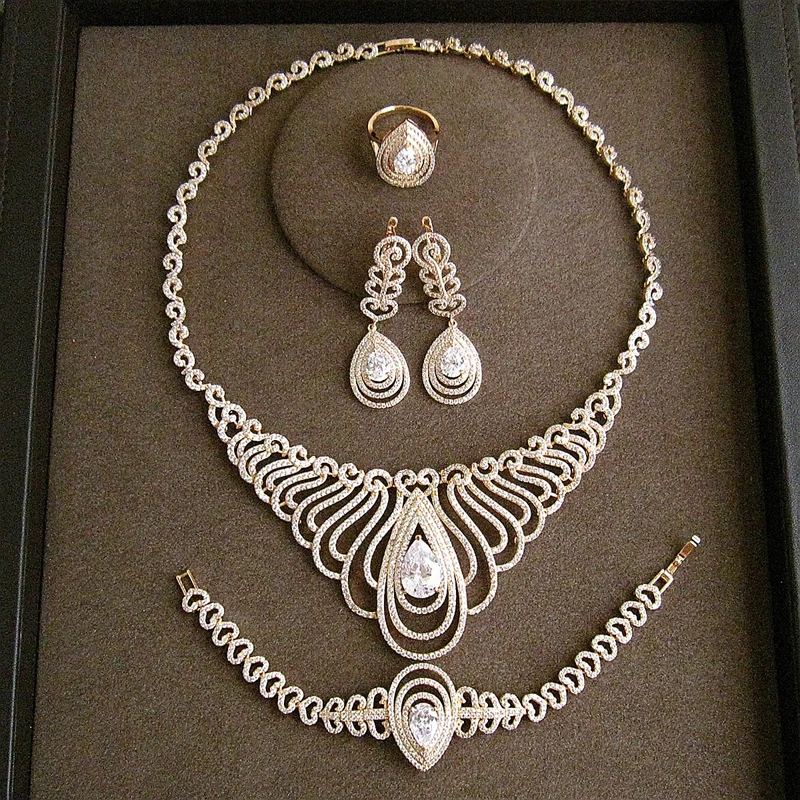 

Fashion AAA Cubic Zirconia, Simple and sweet raindrop style four item set for women,party & wedding,SC027