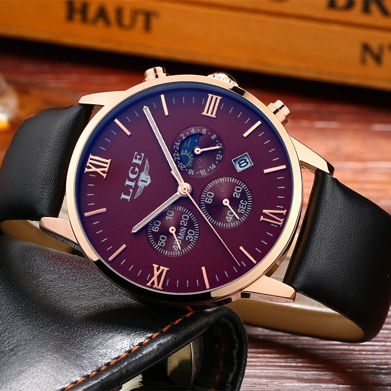 2017 LIGE Mens Watches Fashion Casual Sport Quartz Watch Men Chronograp Clock Man Leather Business Wrist watch Relogio Masculino