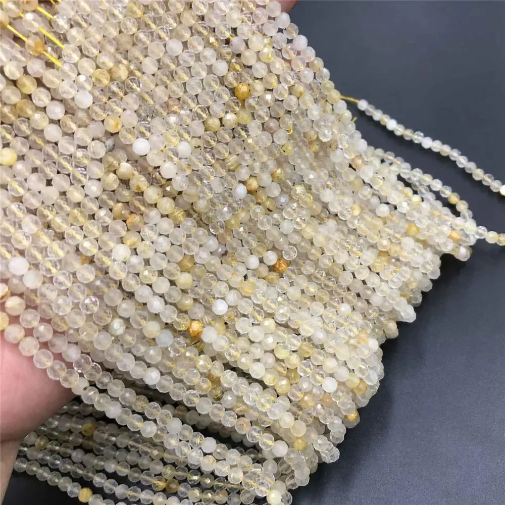 

Natural Gold Rutilated beads Small Section Loose Beads 2 3 4mm Quartz Micro natural gem stone beads loose spacer gold bead diy