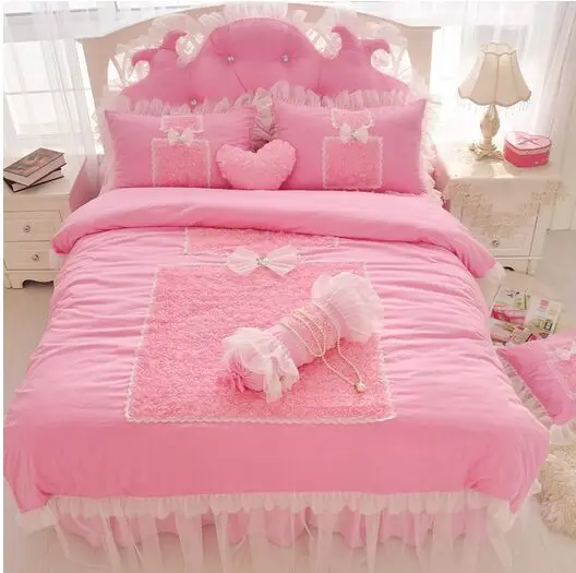 Korean princess style bedding 3/4pcs pastoral wedding textile bedding lace bed skirt twin full queen king size free shipping