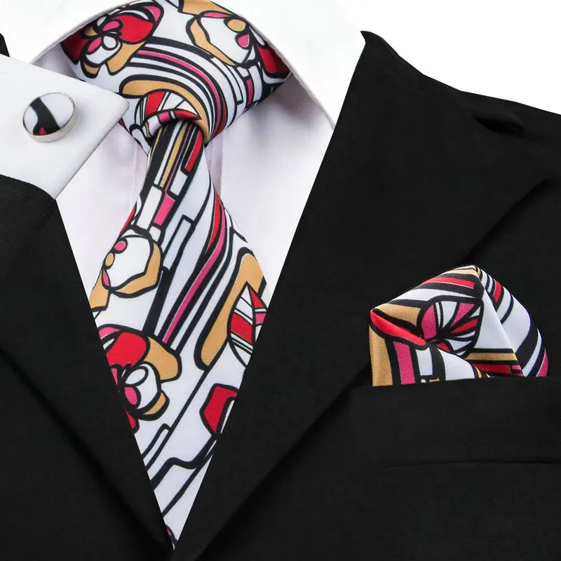 SN-1258 Новый галстук Hanky Cuffflinks Комплект Высокое качество шелк Gravata Галстуки для мужской Бизнес Свадебные Жених Вечерние