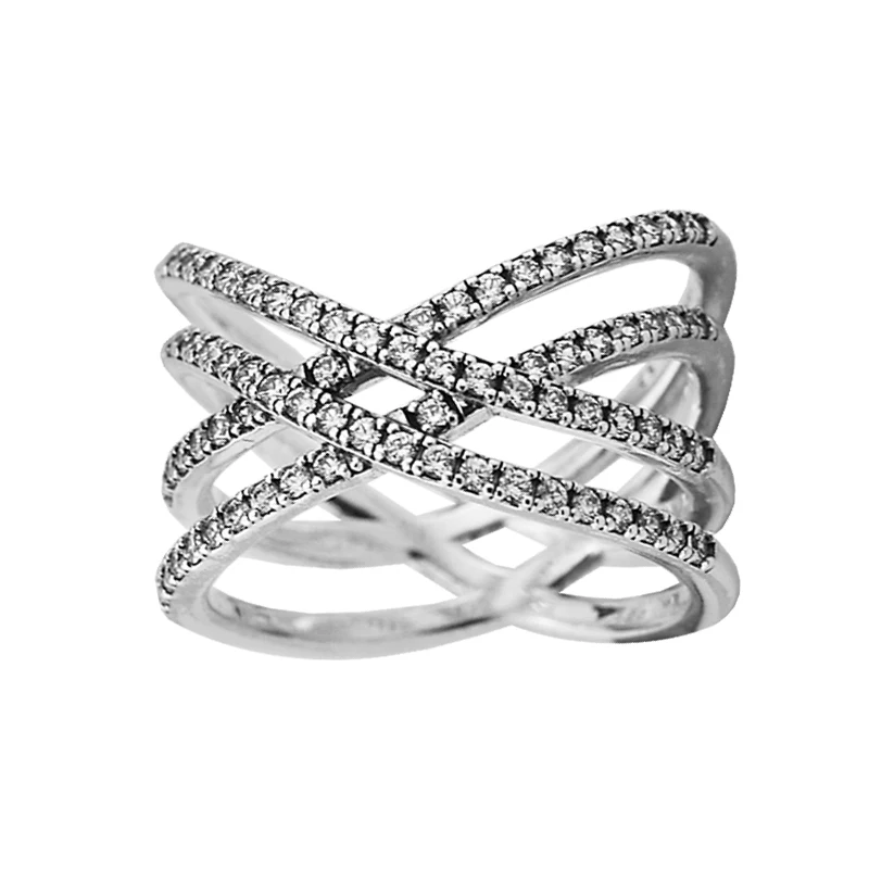 

Authentic 925 Sterling Silver Cosmic Lines Rings with Clear CZ for Women DIY Fine Jewelry SR146