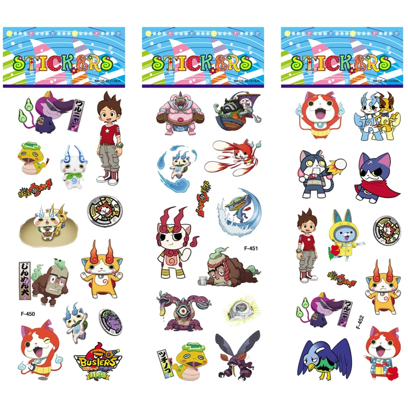 6 Sheets/set Anime Yokai Watch Sticker Yo kai Watch Cartoon Sticker