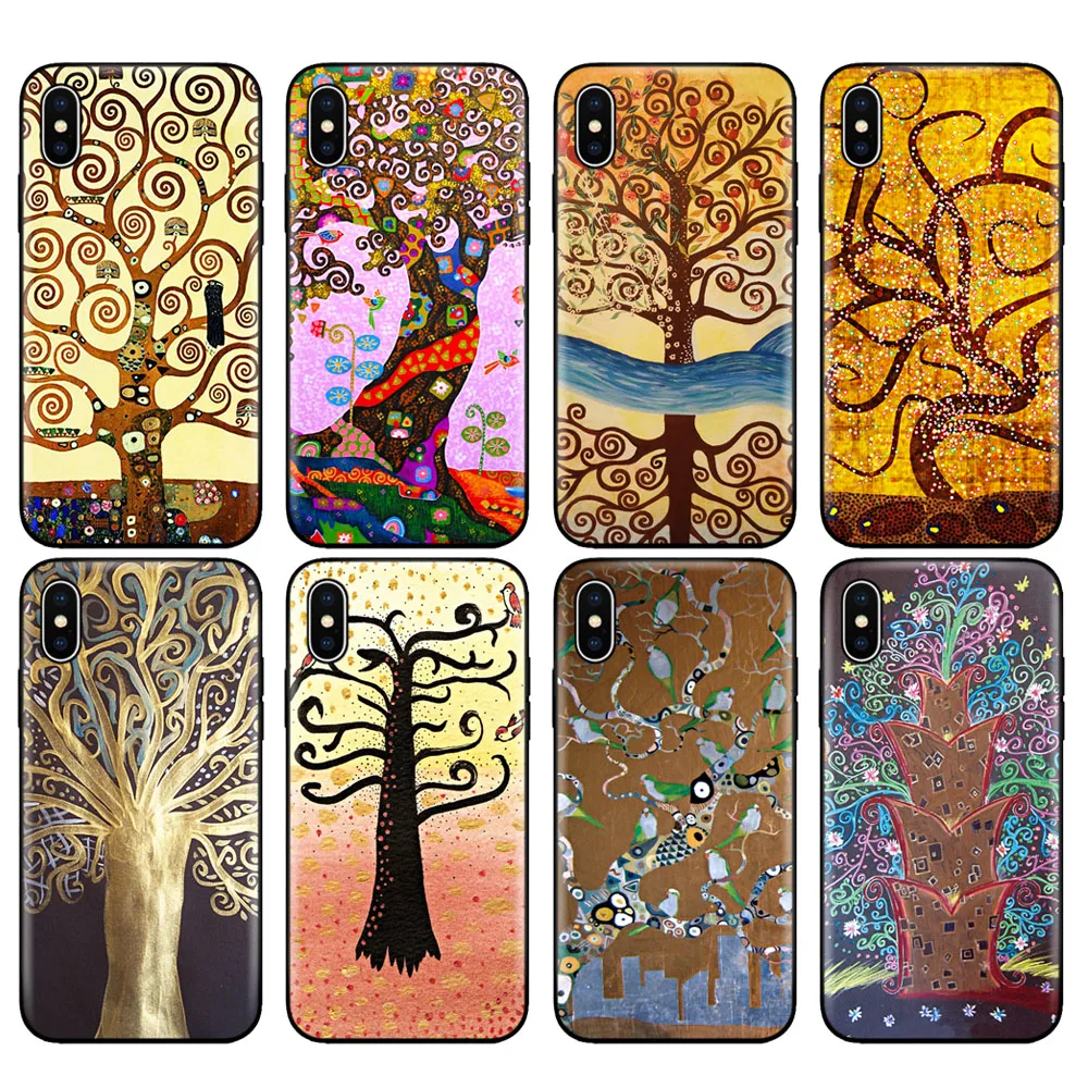 Custodia In Tpu Nero Per Iphone 5 5S Se 6 6S 7 8 Plus X 10 Custodia In Silicone Per Iphone Xr Xs 11 Pro Max Gustav Klimt Tree Of Life