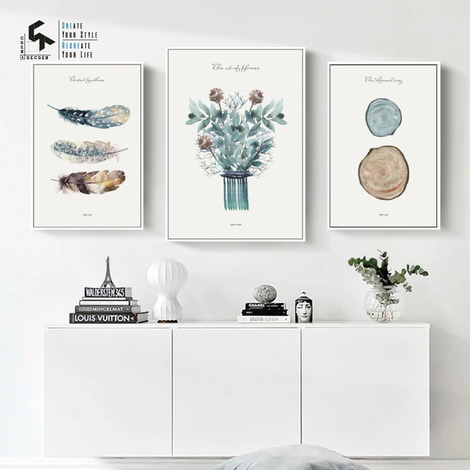

CREATE&RECREATE Canvas Poster Feather Flower Prints Home Decorative Pictures For Living Room Wall Art Oil Paintings CR1810115022