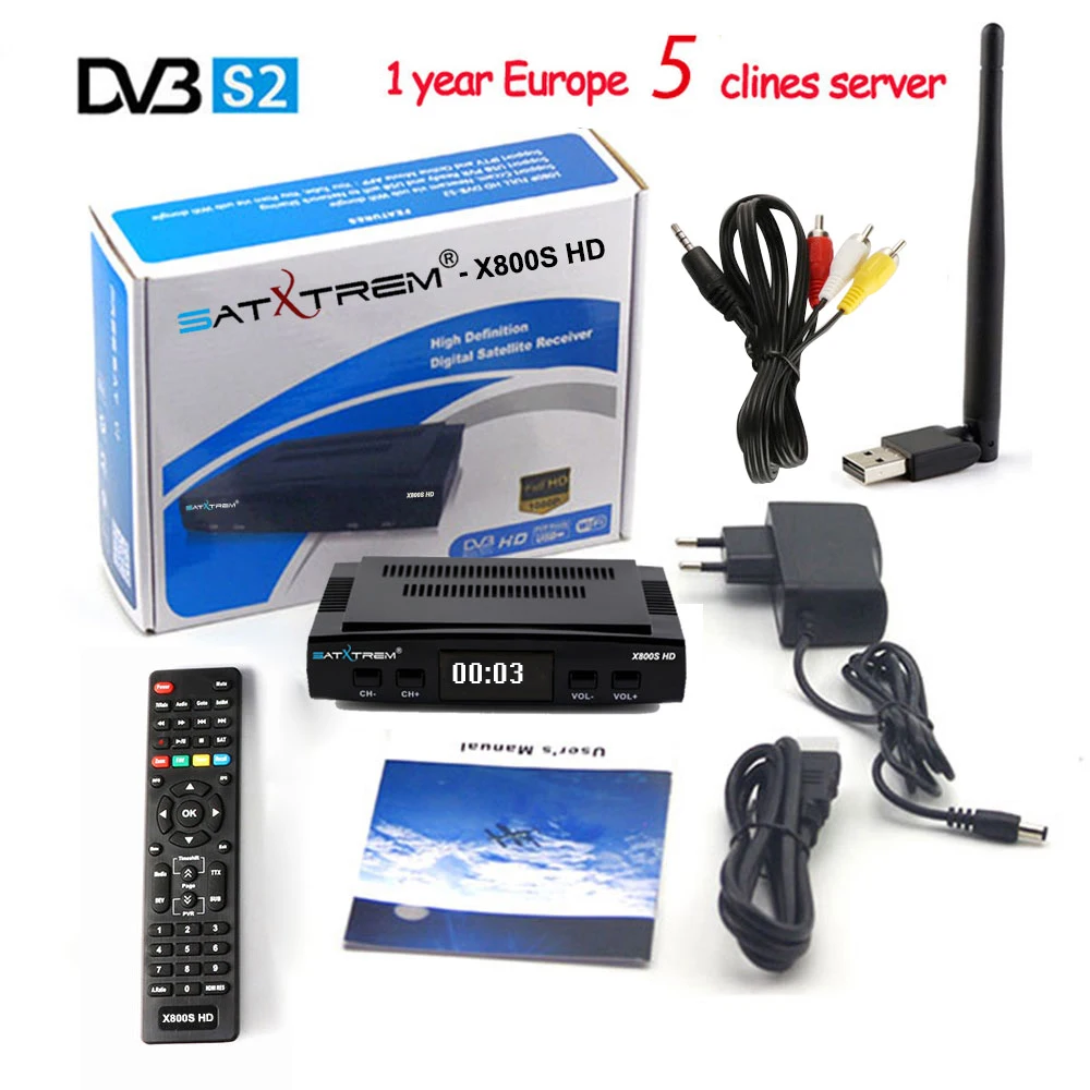 PK V7 X800S HD Receptor DVB-S2 Satellite TV Receiver+USB WIFI 1080P Decoder for 1 Year Europe 5 Clines support YouTube,Youporn