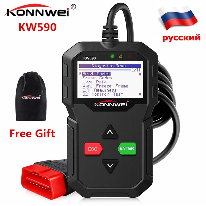 KONNWEI KW590 ODB2 Автомобильный сканер OBD2 OBD диагностический сканер на русском языке автомобильный считыватель кодов автоматический сканер лучше AD310 ELM327