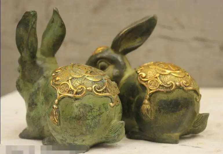 

S02760 China Culture Handmade Old Bronze Brass Statue Zodiac Rabbit Hare Sculpture (B0413)