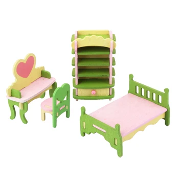 

Vintage Wooden Kids Bedroom Set Dolls House Miniature Hand Painted Furniture Kids Pretend Play