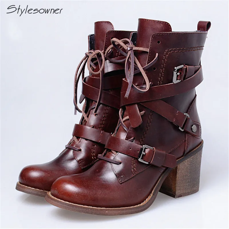 

Stylesowner Modern Retro Fashion Brand Martin Boots Women Lining Add Wool Thick Heels 2017 New Arrived Antique Motorcycle Boots