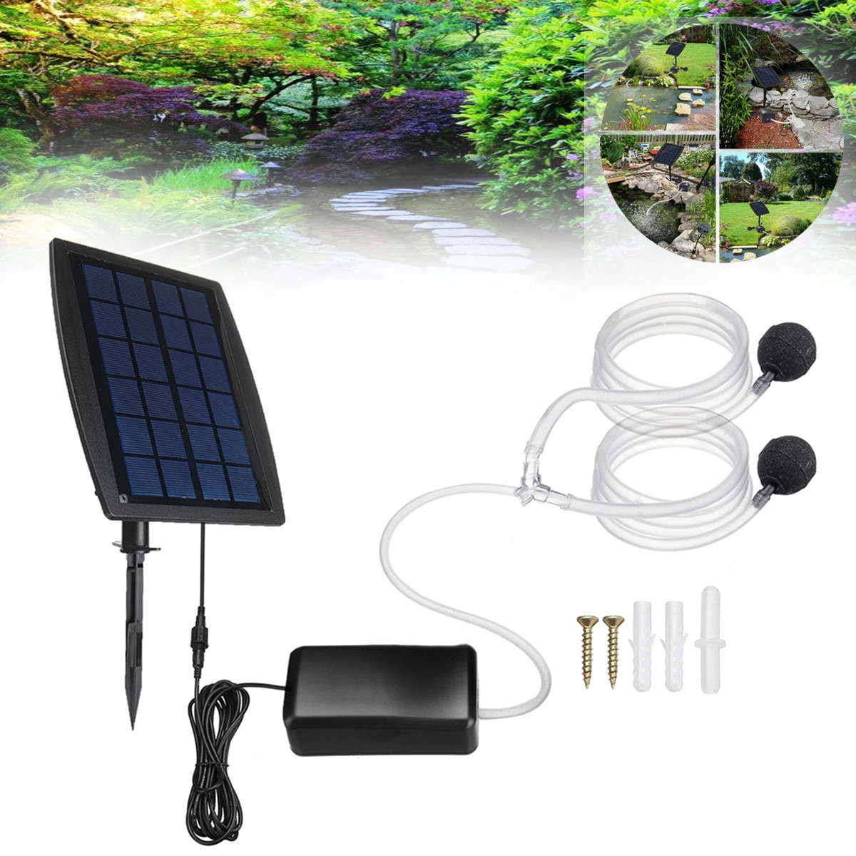 Solar Powered Charging Oxygenator Water Oxygen Pump Pond Aerator with 2