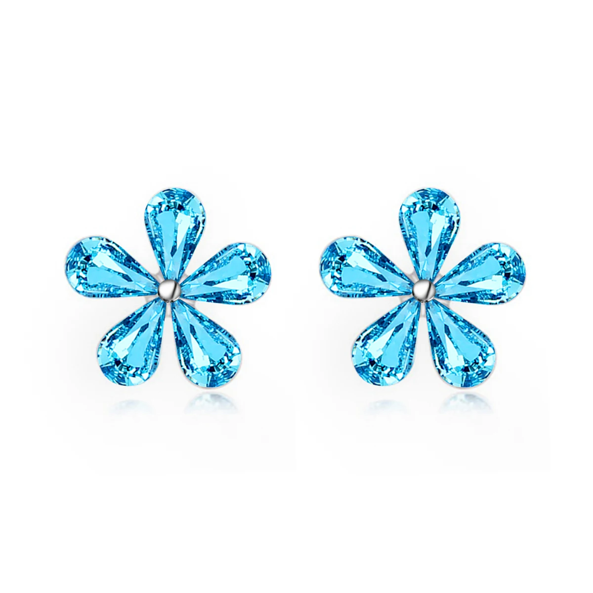 

Brand New Silver Plated Crystal Flower Earrings Luxury Double Sided Stud Earring Joyeria Women Earrings Gift 2017 New Arrival