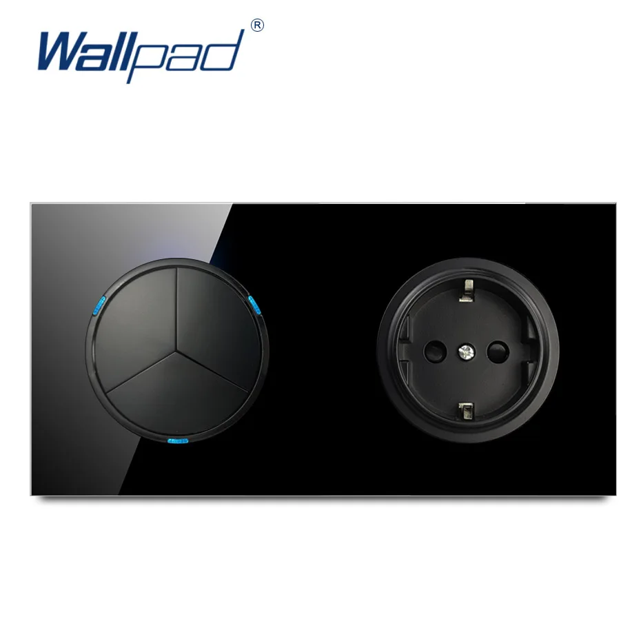 Настенный переключатель Wallpad L6 черное закаленное стекло 3 клавиши 1 канал 2 канала