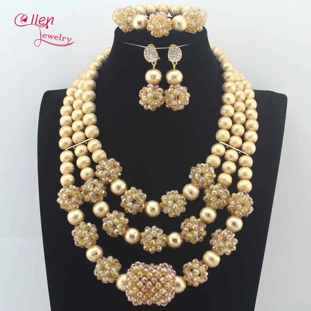

Fabulous Champagne Crystal Balls Wedding Jewelry Set Gold Bridal Indian Jewellery Necklace Set New 2017 Free Shipping N0071