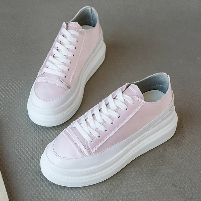 

2019 Women Shoes Pink White Shoes Female 7CM Hight Platform Sneakers Women Comfortable Flats Footwear Casual Spring Sport Shoes