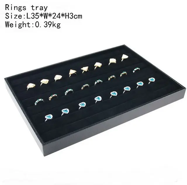 Hot Selling PU Frame Velvet Jewelry Organizer Jewellery Display Ring Box Necklace Earring Holder Various Models for Option rings tray