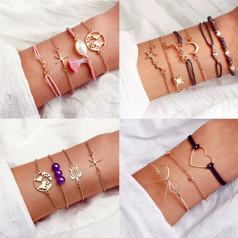 

17KM Bohemian 6 Design Multiple Layers Charm Bracelets Set For Women Vintage Map Tassel Bracelets & Bangles 2019 Female Jewelry