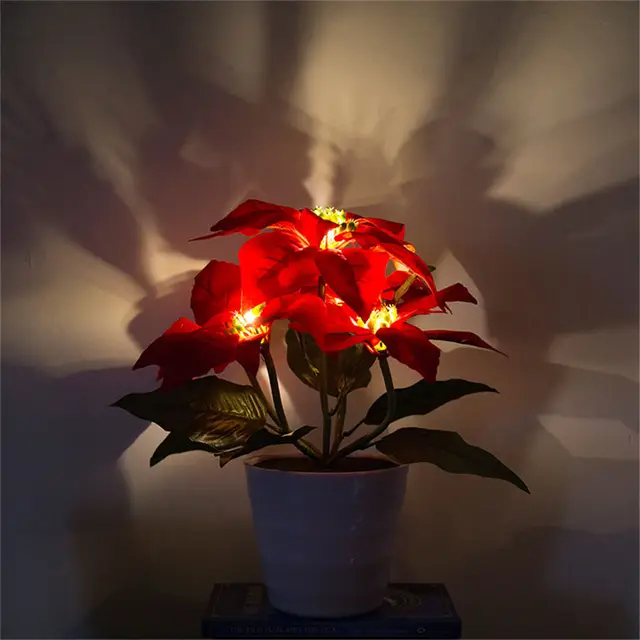 Christmas Solar Red Flower Lights LED Artificial Christmas Flower