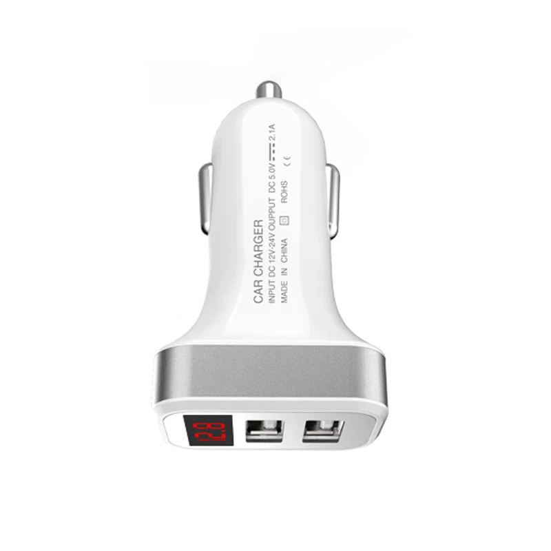 Автомобильное зарядное устройство с светодиодный дисплеем 5 V 2.1A двойной USB порт