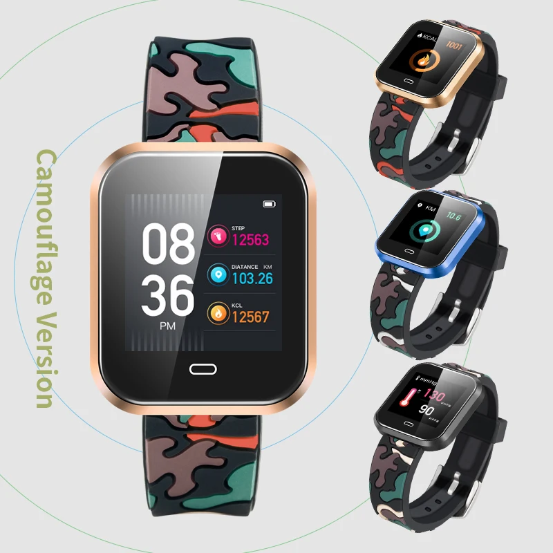 CD16 Color Screen Smart Watch Bracelet Camouflage Strap IP67 Waterproof Sport Tracker Smart Bluetooth Band APP for Android iOS
