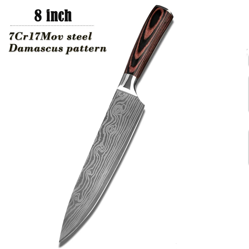 Кухонный нож поварские ножи 8 дюймов японский 7CR17 440C высокоуглеродистая Нержавеющая сталь шлифовальный лазерный узор нож для овощей Santoku - Цвет: 8 inch chef