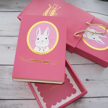 

22*15*4.5cm 5pcs rose gold rabbit Paper Box as Macaron Chocolate cookie wedding Christmas Birthday Party Gifts Packaging