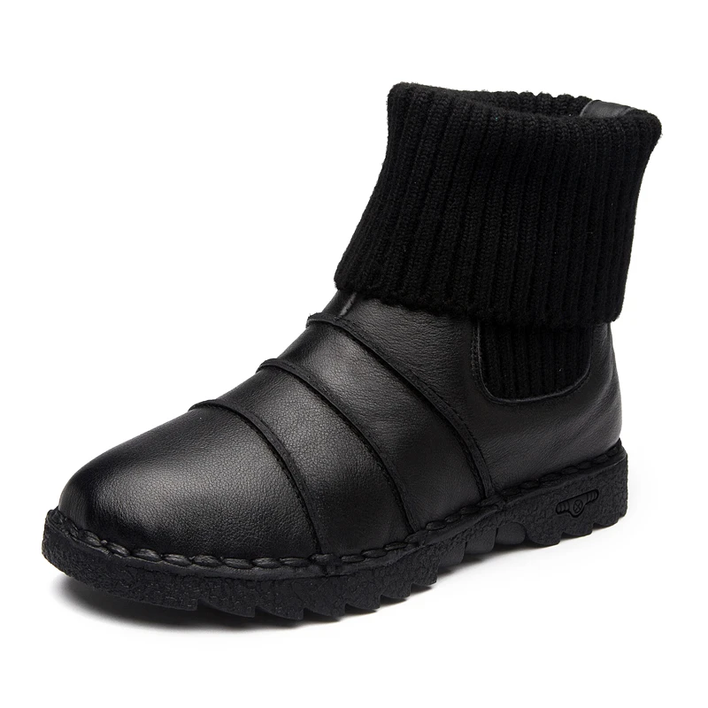 Schwarzes Mit Leder Stiefeletten Winter rosa Schnee Gktinoo Flache Echtem Handmade Schuh Stiefel Samt Frauen Beiläufige Bequeme Schuhe R8w5c5Zyq